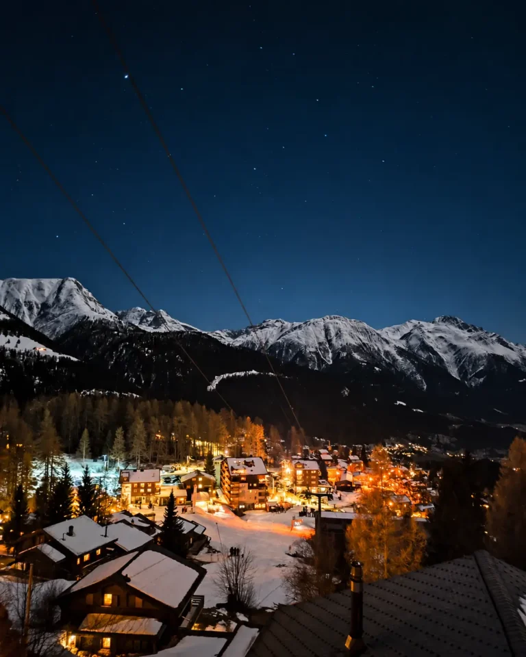 View from chalet La Marmotte at night